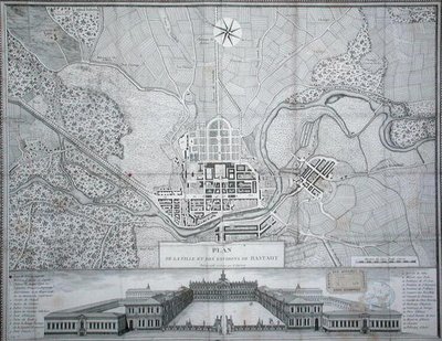 Mapa miasta Rastadt, okolic i zamku (rycina) autorstwa Etienne Claude Voysard