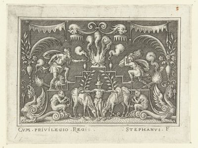 Abraham zamierza złożyć w ofierze Izaaka Dekoracje powierzchniowe ze scenami ze Starego Testamentu w groteskowej oprawie (tytuł serii) autorstwa Etienne Delaune