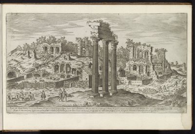 Palatijn te Rome Bouwwerken uit de oudheid (tytuł serii) Ślady starożytnego Rzymu zebrane i sfotografowane w perspektywie przez Stefano Du Perac Parisino (tytuł serii na obiekcie) autorstwa Etienne Duperac