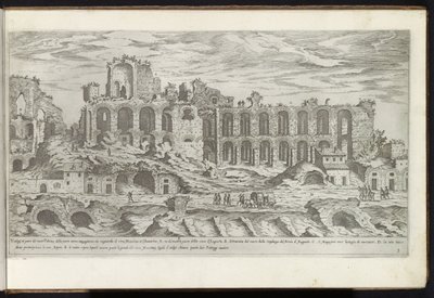 Palatijn te Rome Bouwwerken uit de oudheid (tytuł serii) Ślady starożytnego Rzymu zebrane i sfotografowane w perspektywie przez Stefano Du Perac Parisino (tytuł serii na obiekcie) autorstwa Etienne Duperac
