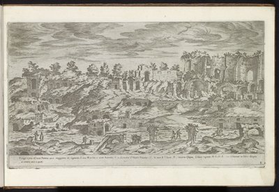 Palatijn te Rome Bouwwerken uit de oudheid (tytuł serii) Ślady starożytnego Rzymu zebrane i sfotografowane w perspektywie przez Stefano Du Perac Parisino (tytuł serii na obiekcie) autorstwa Etienne Duperac