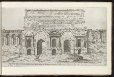 Porta Maggiore w Rzymie Bouwwerken uit de oudheid (tytuł serii) Ślady starożytności Rzymu zebrane i portrety w perspektywie autorstwa Stefano Du Perac Parisino (tytuł serii na obiekcie) autorstwa Etienne Duperac