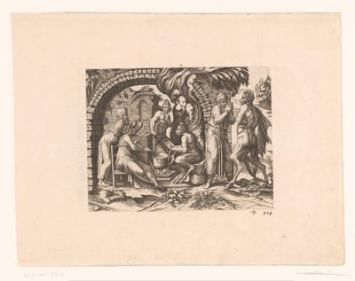 Bajka o satyrze i chłopie, który dmucha w swoją zupę i w jego ręce autorstwa Etienne Dupérac (attributed to)
