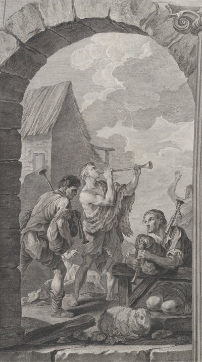 Kaplica Podrzutków w Paryżu: Grupa pasterzy: trąb..., 1754. autorstwa Etienne Fessard