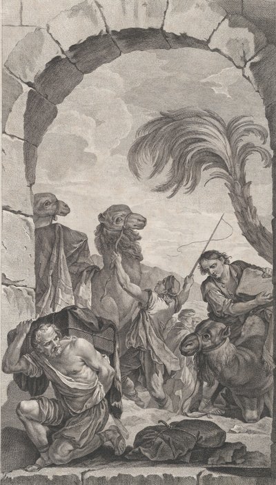 Kaplica podrzutków w Paryżu: Suita Trzech Króli: poganiacze i tragarze wielbłądów..., 1756. autorstwa Etienne Fessard