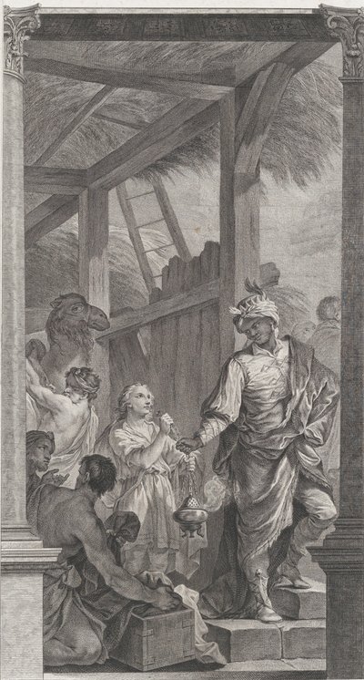 Kaplica podrzutków w Paryżu: Le Roi mag Balthazar et sa suite, 1752. autorstwa Etienne Fessard