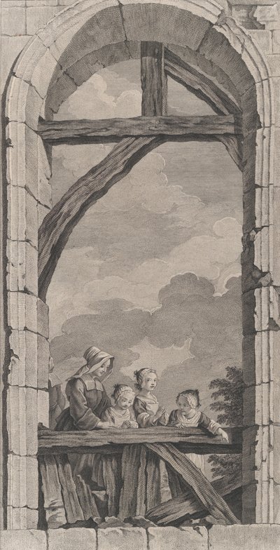 Kaplica podrzutków w Paryżu: Zakonnica i małe dziewczynki pilnujące crec..., 1756. autorstwa Etienne Fessard