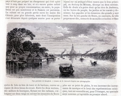 Ogólny widok na Bangkok. Rysunek E. Bocourta. autorstwa Etienne Gabriel Bocourt