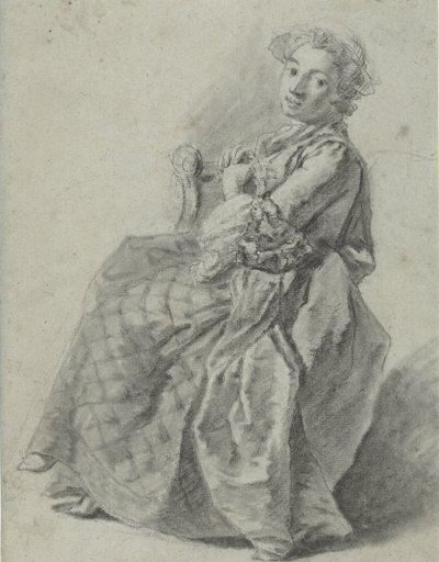 Studium siedzącej młodej kobiety po lewej autorstwa Etienne Jeaurat (attributed to)
