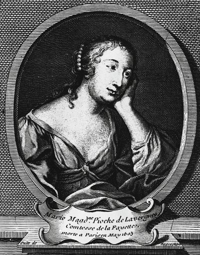 Medalionowy portret Marie-Madeleine Pioche de La Vergne, hrabiny La Fayette (1634-1693), francuskiej powieściopisarki, rycina: Etienne Jehandier Desrochers (1668-1741) autorstwa Etienne Jehandier Desrochers