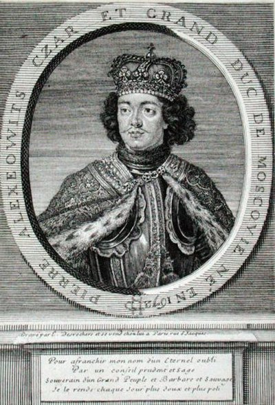 Piotr I (1672-1725) (rycina) autorstwa Etienne Jehandier Desrochers