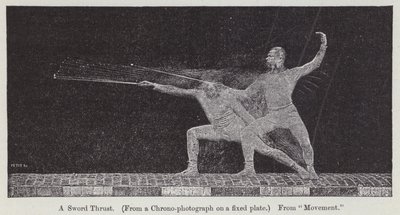 Chronofotografia przedstawiająca ruch związany z pchnięciem miecza (rycina) autorstwa Etienne Jules Marey