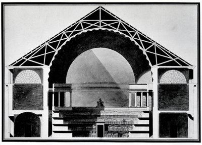 Bibliotheque Royale de France, rysunek przekrojowy budynku. Architektura autorstwa Etienne Louis Boullee (Etienne-Louis Boullee), francuskiego architekta (1728-1799). autorstwa Etienne Louis Boullee