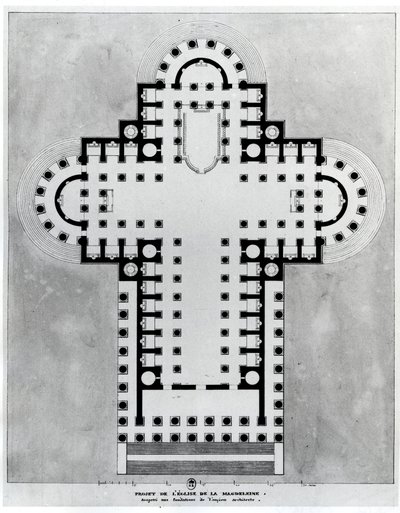 Projekt dla kościoła św. Magdaleny. Rysunek. Architektura autorstwa Etienne Louis Boullee (Etienne-Louis Boullee), francuskiego architekta (1728-1799). autorstwa Etienne Louis Boullee