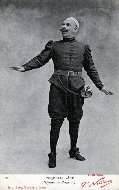 Constant Coquelin znany jako Coquelin aîné (1841 - 1909) w kostiumie Cyrano de Bergerac (zdjęcie czarno-białe) autorstwa Etienne Neurdein