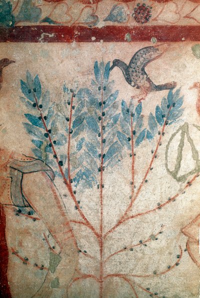 Ptak siedzący na małym drzewie (fresk, detal, 530 p.n.e.) autorstwa Etruscan