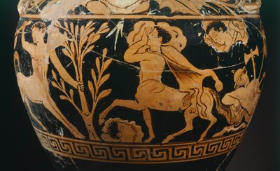 Amfora Malarza Centauromachów, detal przedstawiający centaura. Ceramika czerwonofigurowa z Porano (Umbria). Cywilizacja etruska, IV wiek p.n.e. autorstwa Etruscan