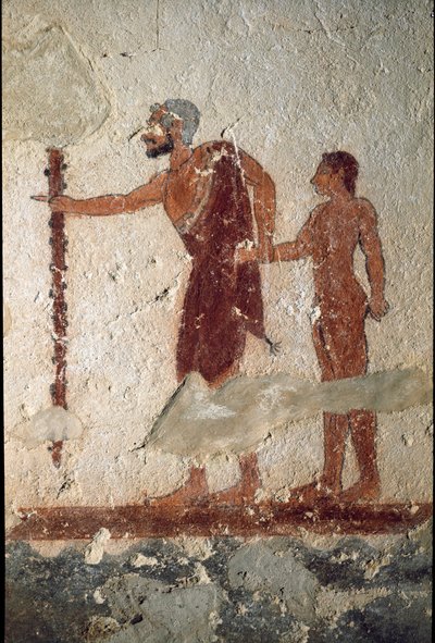 Stary człowiek w towarzystwie młodego mężczyzny (Fresco, detal, 530 pne) autorstwa Etruscan