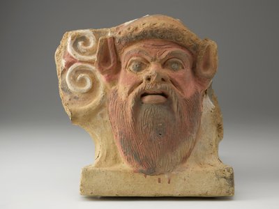 Antyfiks w kształcie głowy satyra, połowa V w. (terakota z pigmentem) autorstwa Etruscan