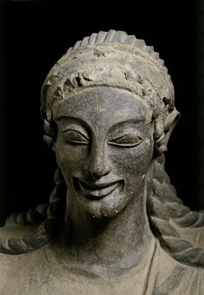 SZTUKA ETRUSKA: Apollo (detal). ok. 510-490 p.n.e. Z Veius, sanktuarium o..., ok. 510-490 p.n.e. (terakota) autorstwa Etruscan