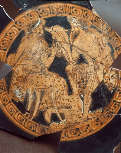 Etruski antyczny: fragment kiliksu przedstawiający Posejdona i Amfitrytę. Z Falerii Veteres (Civita Castellana) z VI wieku p.n.e. Rzym, Muzeum Narodowe Villa Giulia autorstwa Etruscan
