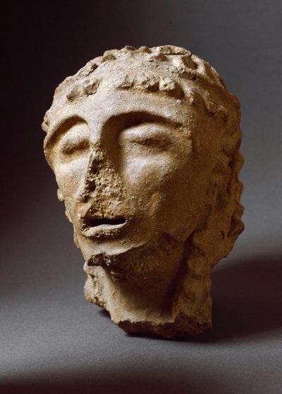 Cywilizacja etruska: głowa człowieka z terakoty. 550-530 pne. Z 2. Pałacu Murlo. Depositi Soprintendenza Archeologica del 