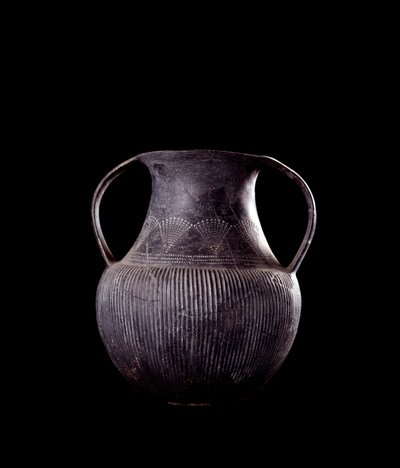 Cywilizacja etruska: czarna amfora bucchero, z Veio, nekropolia Monte Michele, Włochy - VII w. p.n.e. autorstwa Etruscan