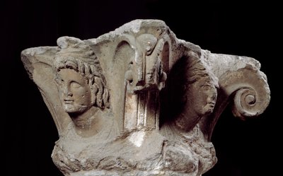 Cywilizacja etruska: zdobione kapitele kolumn z grobowca Campanari a Vulci we Włoszech. Koniec 4, początek III wieku p.n.e. Florencja, Muzeum Archeologiczne autorstwa Etruscan
