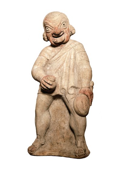 Cywilizacja etruska: przedstawienie aktora komicznego z groteskową ekspresją. Rzeźba z II wieku przed JC. Londyn, brytyjskie muzeum autorstwa Etruscan