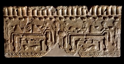 Cywilizacja etruska: fryz z terakoty ozdobiony sceną bankietową. 580 pne Wym. 24x54 cm. Z Pałacu Murlo. Murlo, Antiquarium Comunale autorstwa Etruscan