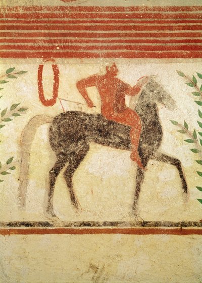 Jeździec, lewa strona, z Grobu Barona, ok.500 pne (malarstwo ścienne) autorstwa Etruscan