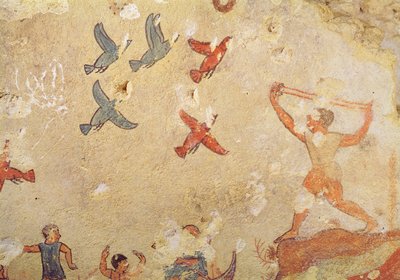 Łowca ptaków, z Grobowca Łowiectwa i Rybołówstwa, ok. 520-10 pne (malowidło ścienne) autorstwa Etruscan