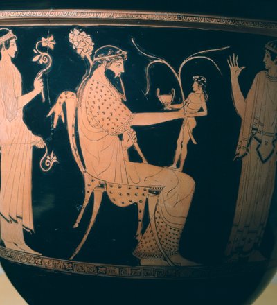 Krater (duży wazon) autorstwa malarza z Altamury, szczegół przedstawiający Dionizosa. Ceramika czerwonofigurowa. Cywilizacja etruska, V-4 pne. autorstwa Etruscan