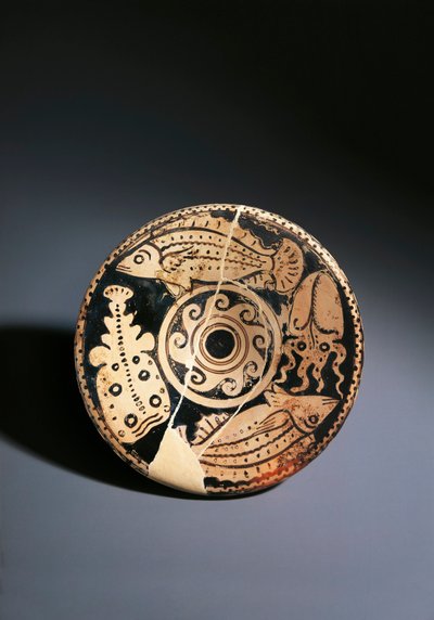 Naczynie ceramiczne czerwonofigurowe z dekoracją rybną, z Cerveteri autorstwa Etruscan