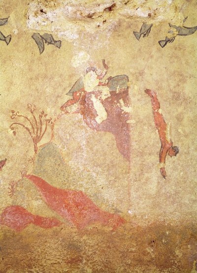 Skała i nurkowie, z Grobowca Myślistwa i Rybołówstwa, ok. 520-10 p.n.e. (malowidło ścienne) autorstwa Etruscan