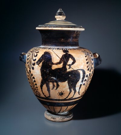 Stamnos z terakoty reprezentujący jeźdźca, 500-490 pne autorstwa Etruscan