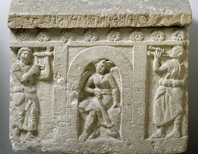 Sztuka etruska: „”Lasa, Dżin Śmierci u wejścia do piekła”” Płaskorzeźba urny Chiusi. III lub II wiek p.n.e. Palermo, Narodowe Muzeum Archeologiczne autorstwa Etruscan Etruscan