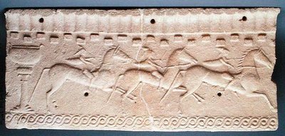 Tablica z płaskorzeźbą jeźdźców (kamień) autorstwa Etruscan Etruscan