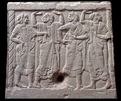 Relief z tancerzami z marmurowego kamienia milowego Chiusi, Włochy, VI wiek pne autorstwa Etruscan Etruscan