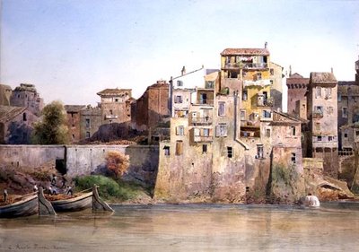 Widok na Tevere a Monte Brianzo, Rzym (akwarela na papierze) autorstwa Ettore Roesler Franz