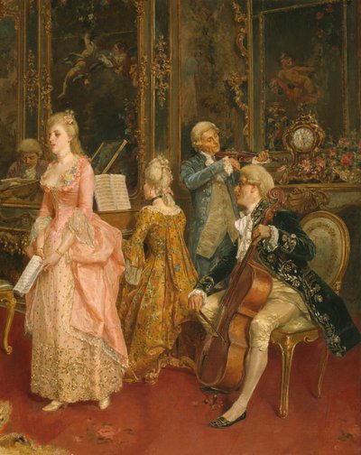Koncert w czasach Mozarta, 1853 r. (detal) autorstwa Ettore Simonetti