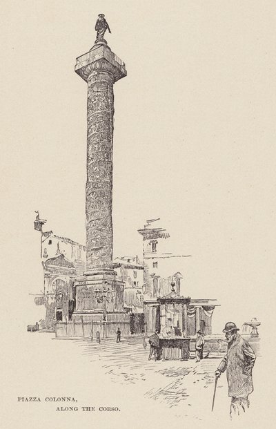 Piazza Colonna, wzdłuż Corso (rycina) autorstwa Ettore Tito