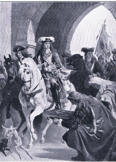 Austriacy wkraczający do Belgradu, ilustracja z „Zabytki w historii Europy” wydanej przez Gresham Publishing Co, c.1920 (lito) autorstwa Eugen von Blaas
