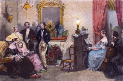 Koncert rodzinny, Scena z Lata w Paryżu Julesa Janina, reż. Eugene Lami autorstwa Eugene Louis Lami