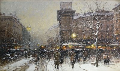 La Porte St. Martin (czarna kreda i kolor nadwozia) autorstwa Eugene Galien-Laloue
