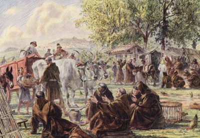 Kapituła Najświętszej Maryi Panny Anielskiej w pobliżu Asyżu (kolorowa litografia) autorstwa Eugene (after) Burnand