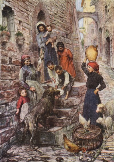 Wilk z Gubbio po nawróceniu (kolorowa litografia) autorstwa Eugene (after) Burnand