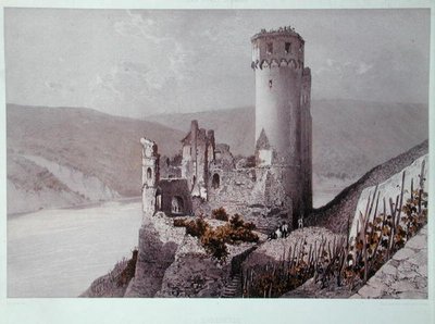 Schloss Ehrenfels w dolinie Renu, ok. 1863 (kolor lito) autorstwa Eugene (after) Ciceri