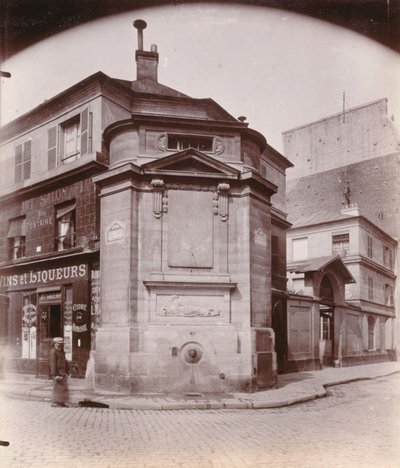 Fontaine des Haudriettes, róg rue des Archives i rue des Haudriettes, 3. dzielnica, Paryż (zdjęcie czarno-białe) autorstwa Eugène Atget