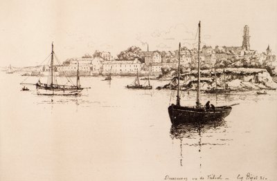 Douarnenez widziany z Treboul (akwaforta) autorstwa Eugene Bejot